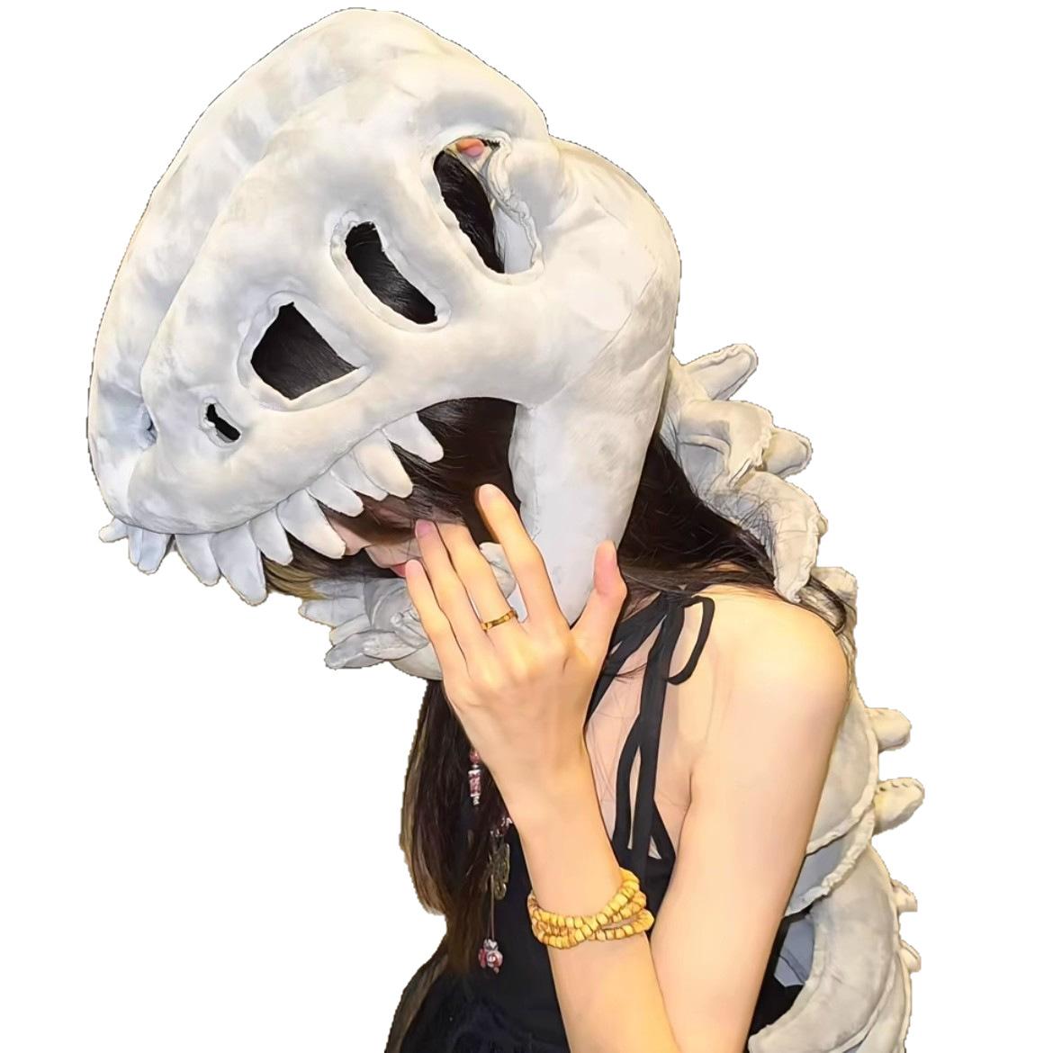 Gift Jurassic Park Dinosaur Skeleton Headpiece Fun Role Play Plush Toy Creative Prank Gift for Kids Family and Friends Plush Material Perfect for Role Playing and Pranks