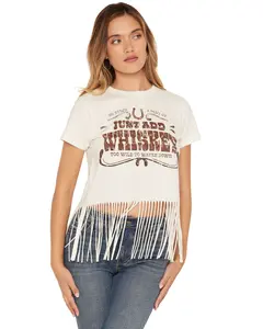 Shyanne Women's Women'S Whiskey Fringe Hem Short Sleeve Cropped Graphic Tee - Swfa26t2-Wht