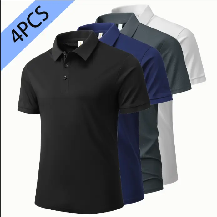 Menswear 4PCS 2026 New Polo Shirts, 8688 Short-Sleeve Plain Casual Wear Tops with 180g Fabric, Lightweight Fabric, Tops Pack, Smart Casual Style, Group Fit, Cellulose