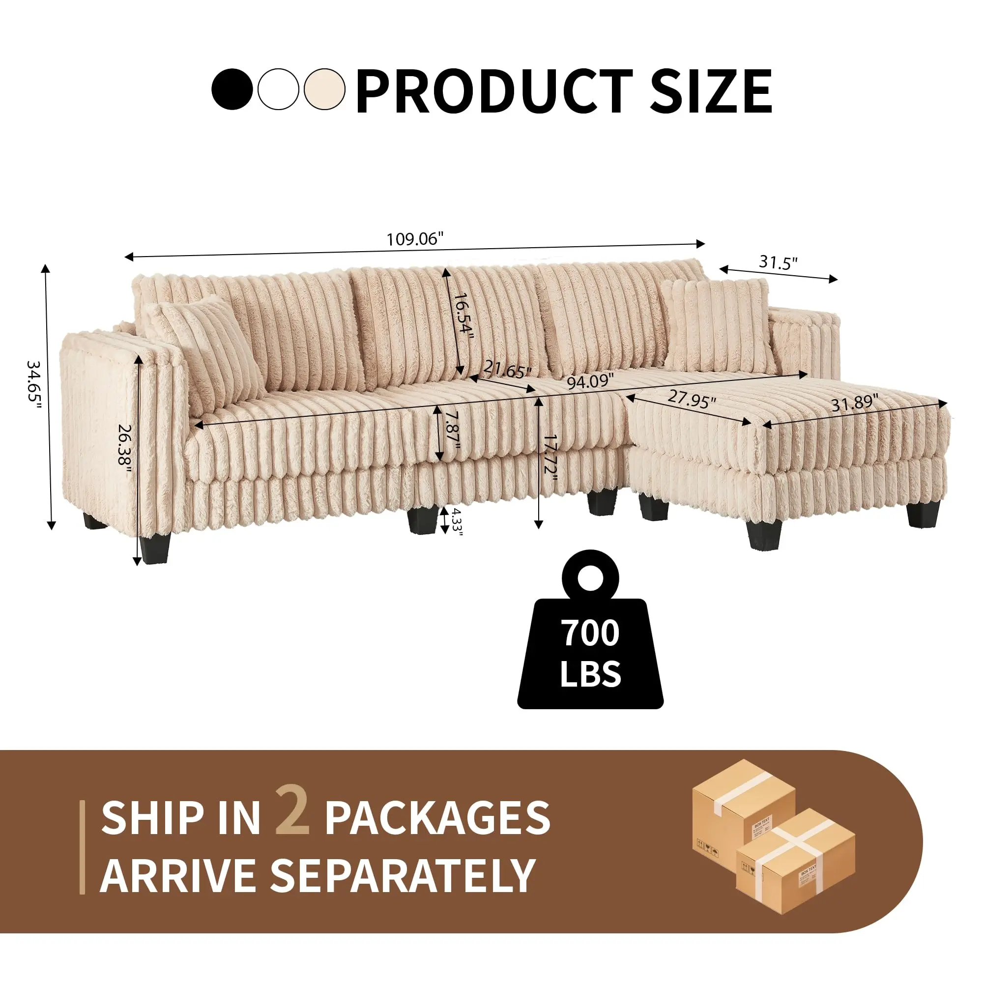 Beige Plush Corduroy L Shape Sofa