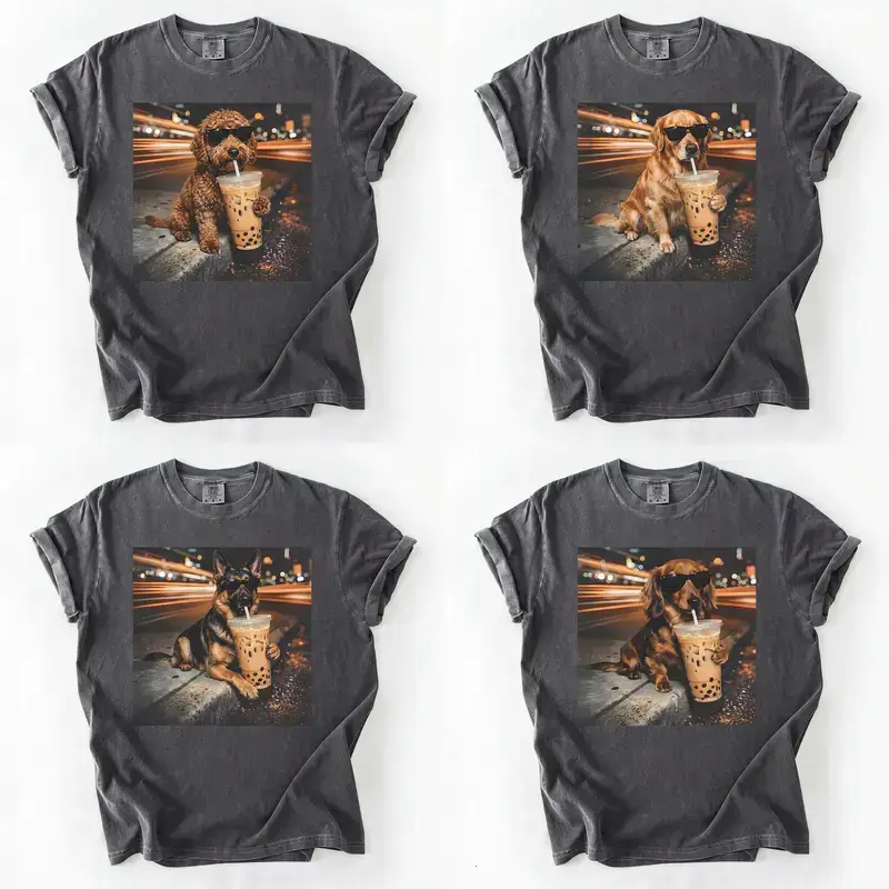 [Sale Up to 50%] Comfort Colors Funny Dog Shirt, 50+ Dog Drinking Iced Coffee Tee, 50+ Dog Breeds Available, Dachshund Wiener Dog Shirt, Cute Dog Lover Gift - Felix Rodz