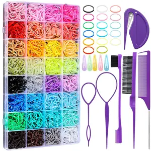 ST-26 32 Colors Small Hair Rubber Bands with 16 Styling Tools, 2000 Pcs Elastic Girl Baby Hair Ties, Mini Bands with Elastic Cutter, Hair Accessories Xmas Stuff for Girls Baby Toddlers Kids