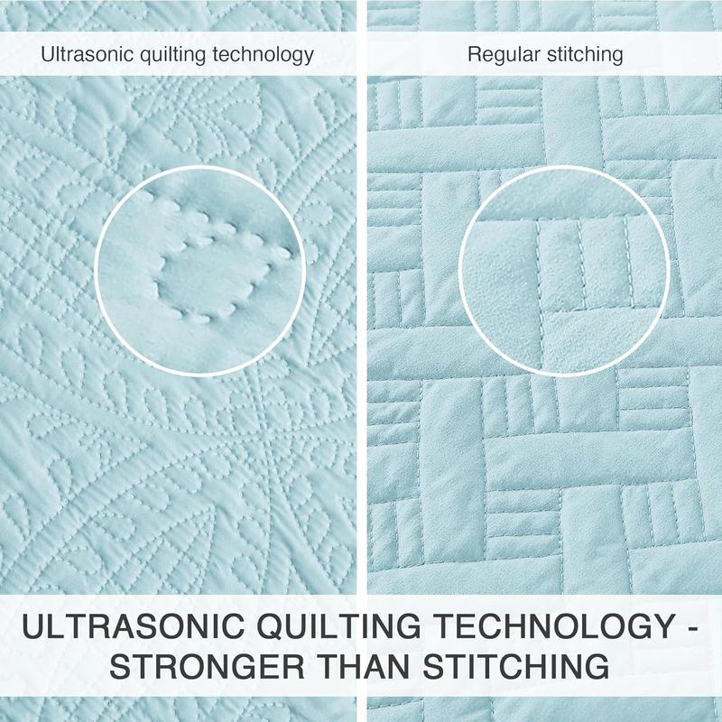 Quilts for Queen Bed Blue Bedspreads - Soft Bed Lightweight Bedspread Comforter - Modern Style Coin Pattern Coverlet for All Season - 3 Pieces (1 Quilt, 2 Pillow Shams) Christmas Decor