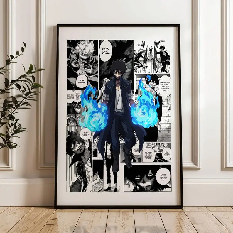 My Hero Academia Poster, Dabi Blue Flame Anime Artwork, Dark Manga Panel Print, Villain Wall Decor, Gift For Anime Fans
