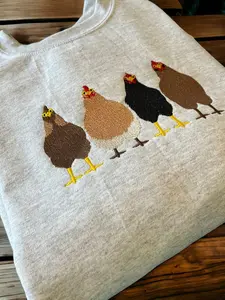 [Made in US] Embroidered Chicken Sweatshirt, Chicken Embroidered Shirt, Chicken Shirt