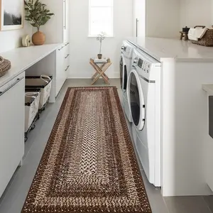 GARVEE Washable Runner Rug 2x10 Non-Slip Modern Hallway Rug For Living Room Entryway Stain Resistant Low Pile Carpet Runner For Bedroom Laundry Kitchen Mats Indoor Home Decor Brown