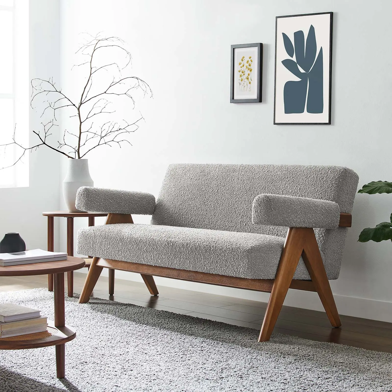 Modway Lyra Boucle Fabric Loveseat in Light Gray Modway Lyra Boucle Fabric Loveseat in Light Gray