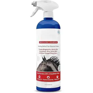 Medicated Equine Shampoo Spray |   Healing Formula with Ketoconazole for Itchy Skin, Fungal Relief, Ringworm Treatment |   Gentle FoamCare for Horses |   Reusable 32 fl oz Bottle |   Soothing Solution for Skin Issues flea  treatment  dogs dog  medicine