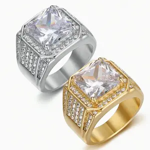 Hip-Hop fashion ring for men, made of stainless steel with sparkling stones, luxury and elegant design for men's daily wear, engagement ring, gift for boyfriend.