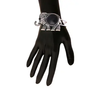 Black Elephant Hinged Cuff Bracelet
