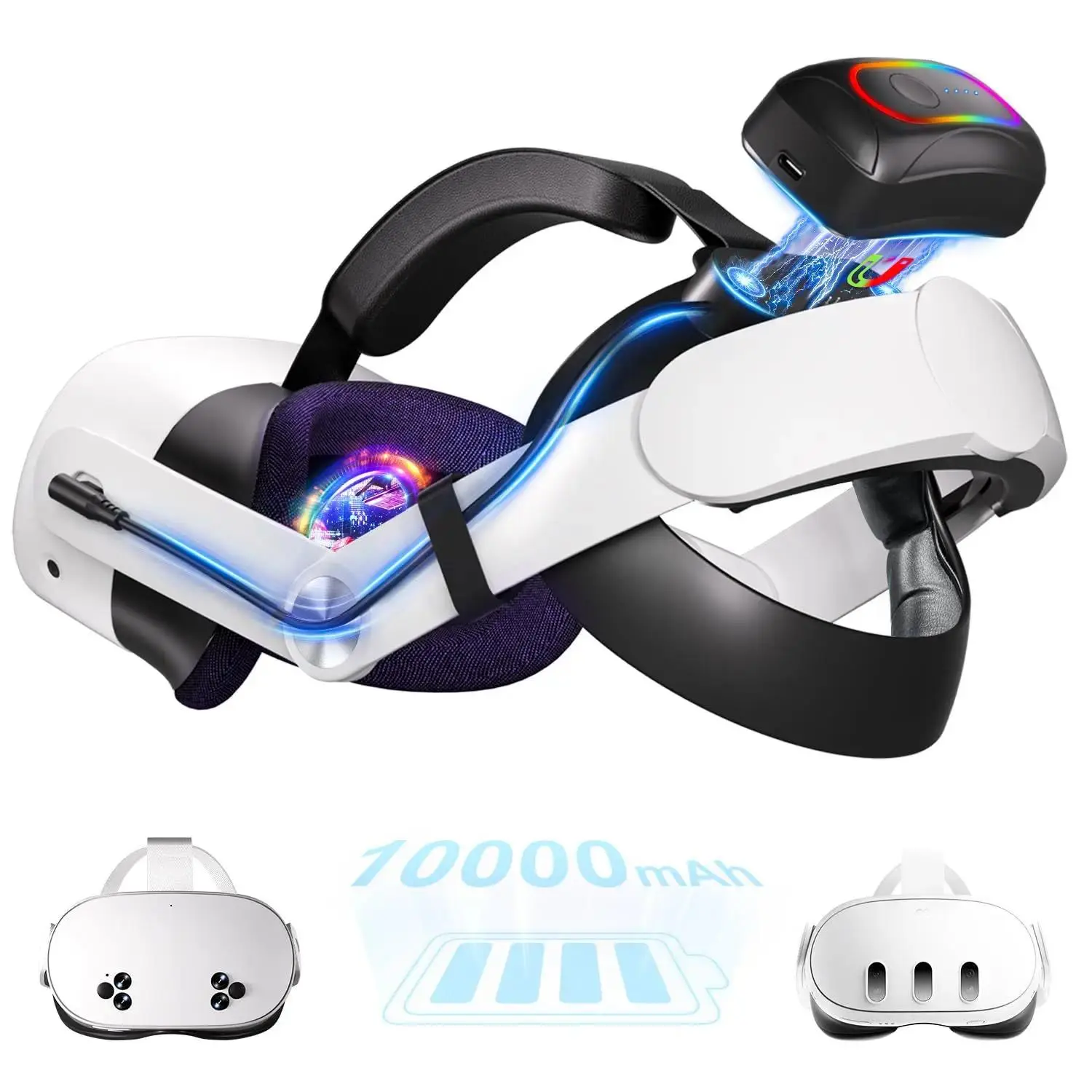Suitable for Oculus Quest 3/3s Elite Headwear 10000mAh External Magnetic Battery for Mate Quest 3/3 VR Headwear Accessories
