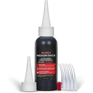 Black Medium-Thick CA Glue Pro Kit (2 oz) - Rubber-Toughened, -Resistant Cyanoacrylate Super Glue - for Durable Knot Filling, Crack Repair, Woodworking, Guitar, Hobby & RC Projects