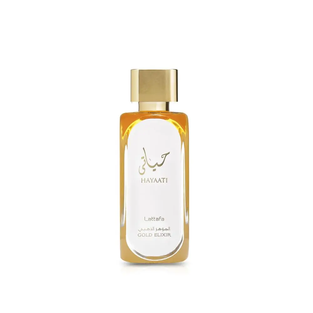 Lattafa Hayaati Gold Elixir EDP for Adults, Unisex 100ml Fragrance Spray with Warm Fruity, Saffron, and Leather Base Notes, Vanilla, Fresh, Single Item