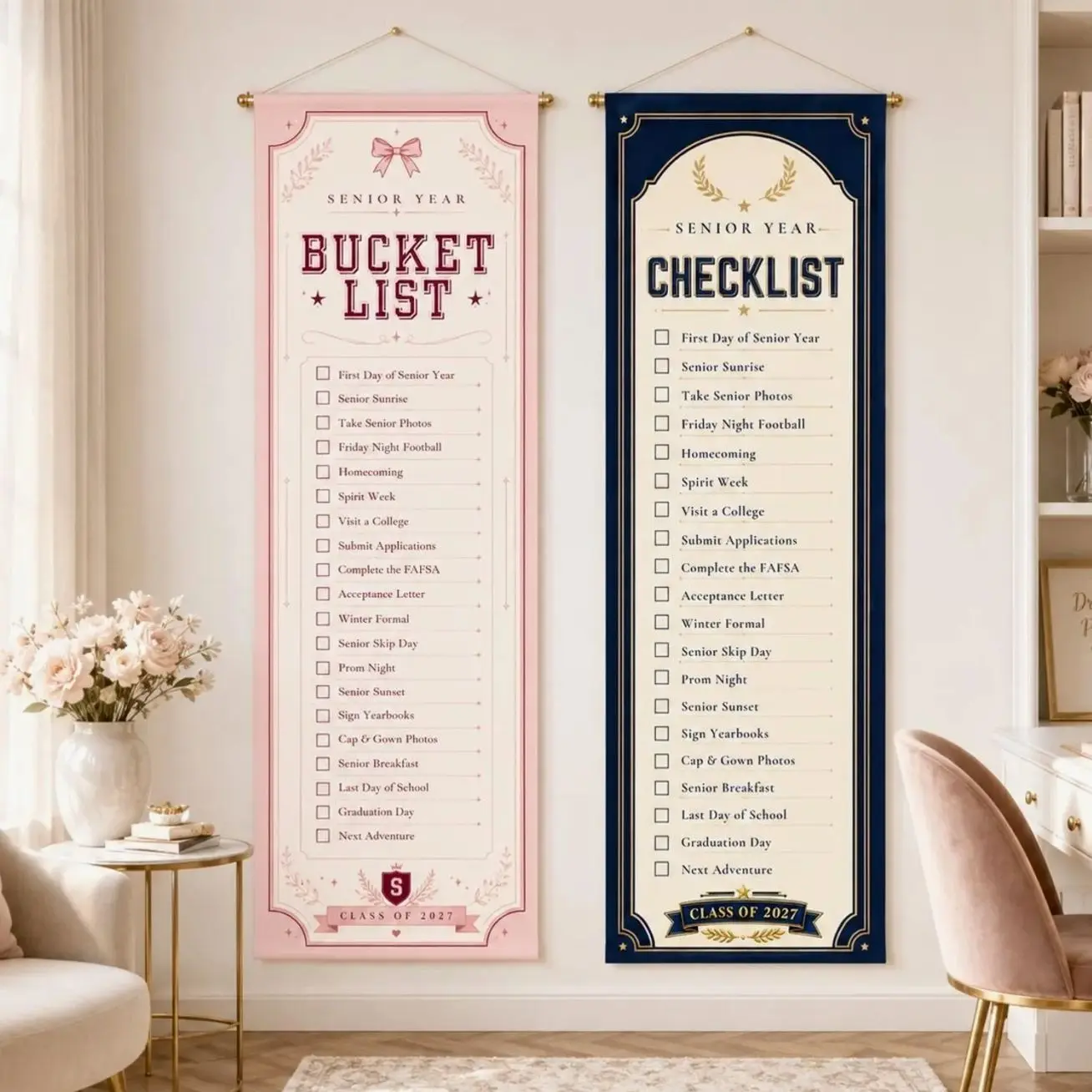 2 ops Senior Year Bucket List Banner Class of 2027, Senior Checklist Poster Tapestry