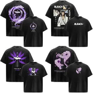 Aizen Sosuke Bleach Anime Manga Acid Washed 230GSM Heavyweight Cotton T Shirt Collection - Size S to 3XL - Unisex Vintage Streetwear Oversized Crewneck Merch - Gift for Anime Fans