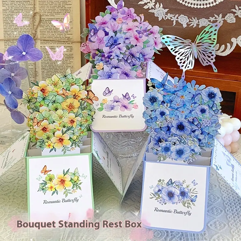 FuRise 3D Pop Up Flower Greeting Card Romantic Surprise Card Watercolor Vintage Holiday Message Card Creative Gift for Valentine Birthday Anniversary