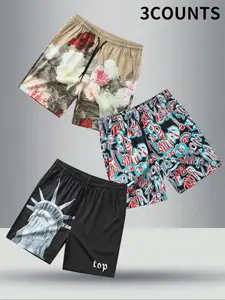 Men's Graphic Print Shorts, Casual Comfy Breathable Shorts, Men's Bottoms for Summer, Floral Graphic Shorts