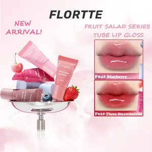 FLORTTE [NEW] Fruit Salad Series Tube Lip Gloss Juicy Water Lip Gloss Moisturizing Glass Lip Reduce Lip Lines daily makeup use lucky beauty tiktokshopspringglowup
