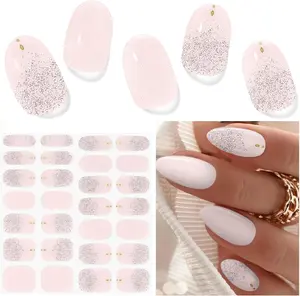 Semi Cured Gel Nail Strips (Fingertip Ballet), 28 pcs UV Gel Nail Stickers for Women Work with Any UV Lamps, Salon Quality Nails Wraps for Home DIY Nails Art