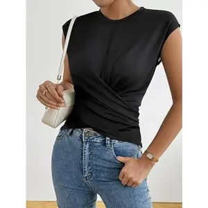 Flattering Knitted Back Tie Top for Women Snatched Criss Cross Open Back Shirt Chic Drop Shoulder Top for Date Night