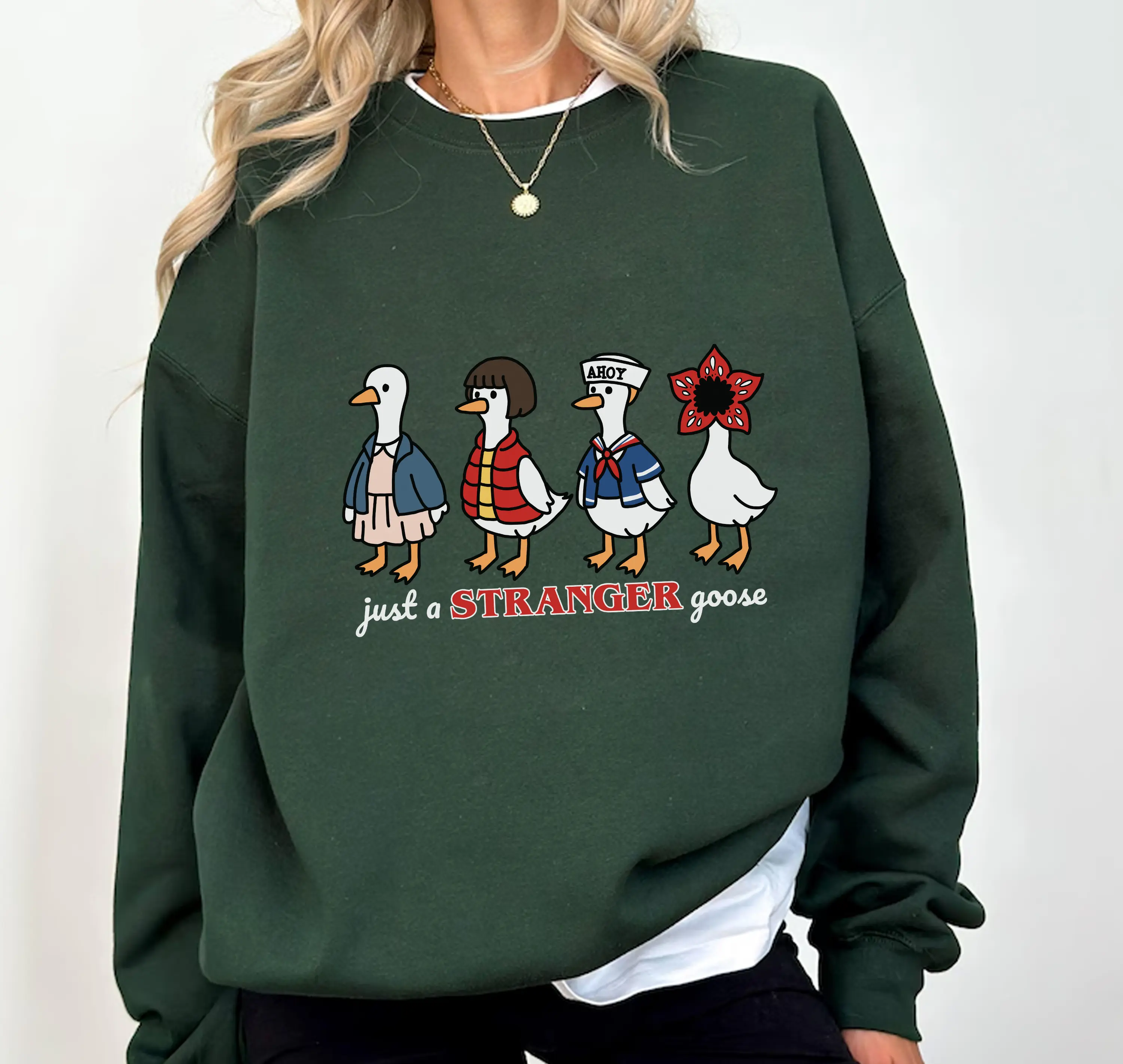 Just A Stranger Goose Shirt, Funny Stranger Things Goose Shirt, Eleven Goose Crewneck, 80s Hawkins TV Show Gift, Demogorgon Goose Pullover