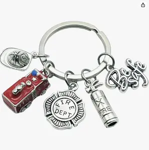 Firefighter Keychain Be Safe I Need You Here With Me Engraved Message Stainless Steel Fire Hat Pendant Father's Day Birthday Gift