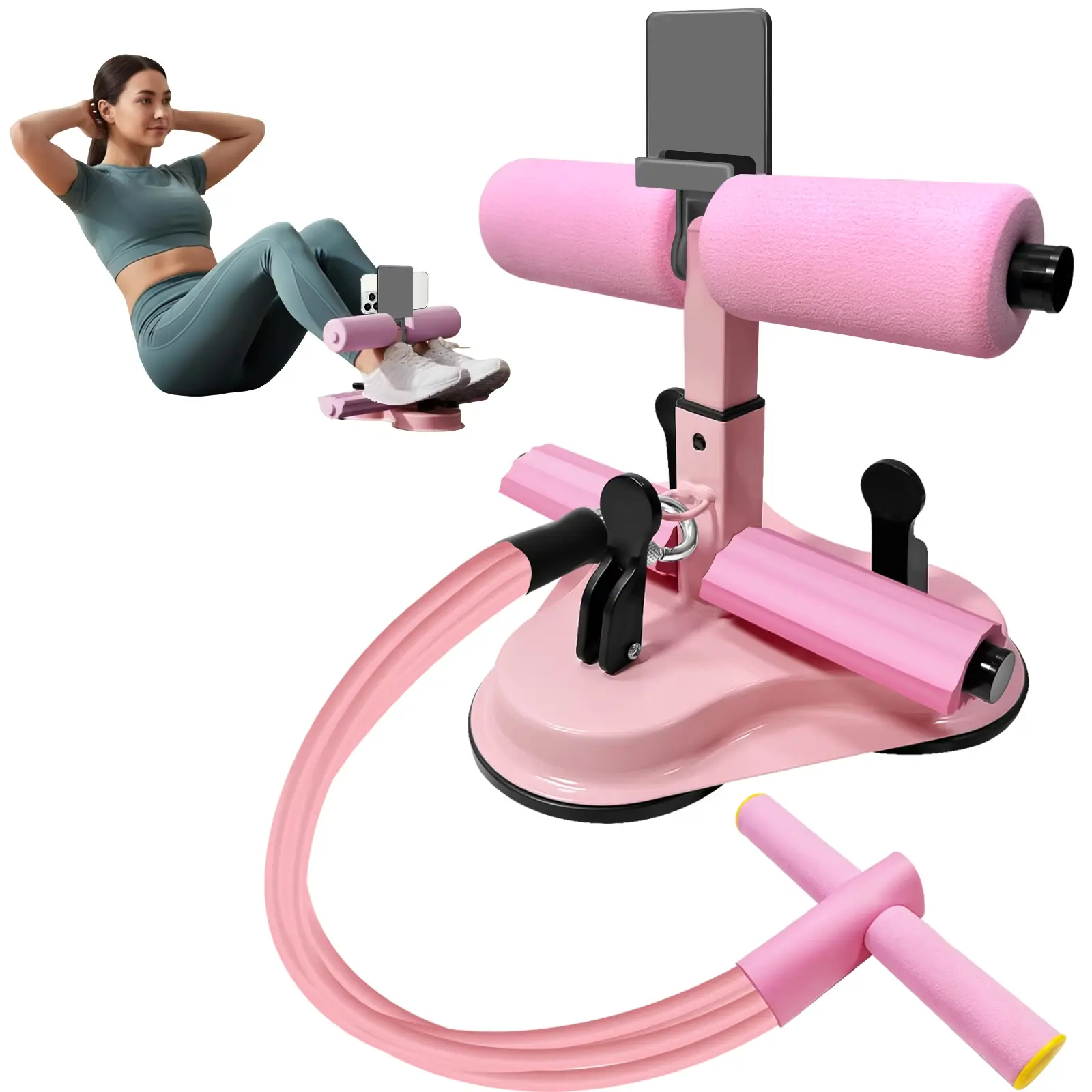 Portable Sit Up Bar, 3-Suction-Cup Adjustable Footrest with 4 Resistance Bands, Home Ab Workout Fitness Equipment