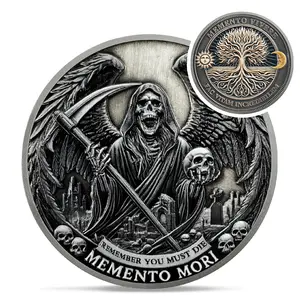 Grim Reaper Memento Mori Coin - Amor Fati Stoic Challenge Coin, Tree of Life EDC Token, 3D Silver Carved, Daily Stoic Reminder, Stoicism Gift for Men Women, Inspirational Keepsake