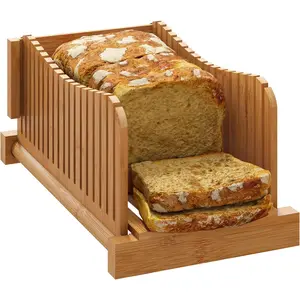 Bamboo Bread Slicer, Adjustable Bread Slicer Guide with 3 Thickness Size, Foldable Compact Chopping Cutting Board, Great for Homemade Bread, Cakes, Bagels