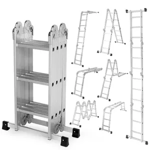 Multi-Functional Folding Telescopic Ladder - Made Of Aluminum Alloy, With Anti-Slip Design And Safety Lock System, Supports Up To 330 Lbs, Suitable For Home, Outdoor, Or Workshop
