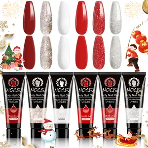 6  Christmas Poly Gel Nail Kit, Red Glitter Builder Gel for Nails, DIY Nail Extension Set with Long Lasting & High Gloss, Perfect for Holiday Nail Art