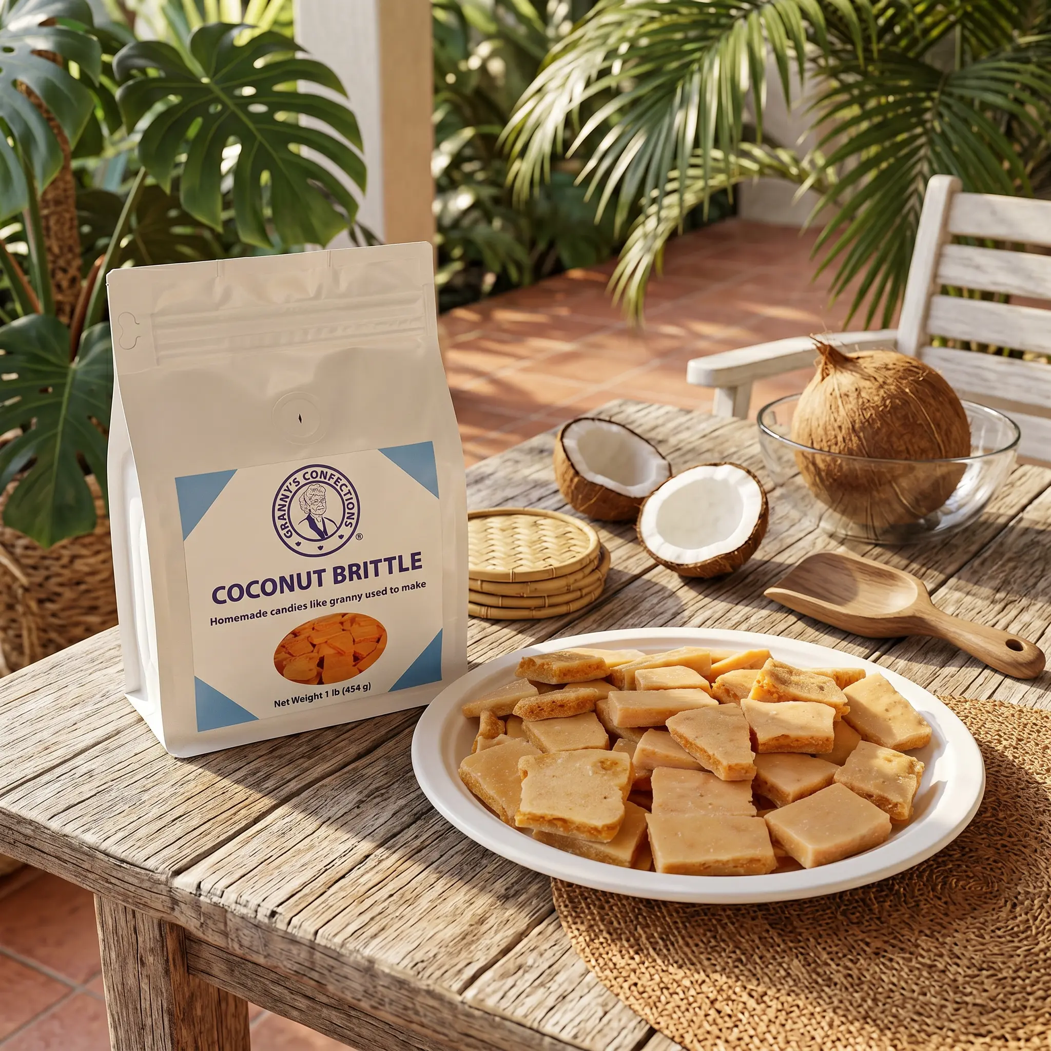 Granny's Confections Handmade Coconut Brittle - One Pound Bag (Coconut Brittle)