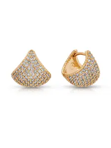Ettika Pavé Encrusted Huggie Hoops 18k Gold Plated Silver Plated Brass Cubic Zirconia 0.67" Length Hinge Closure Elegant Jewelry