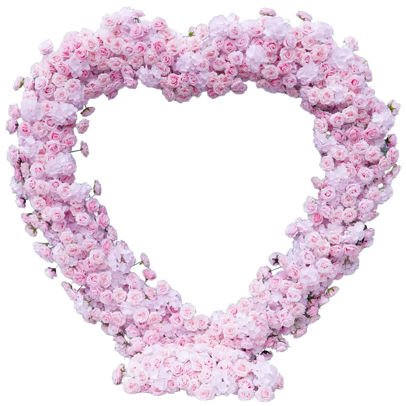 S-A8054 Handcrafted Never-Wilted Silk Pink Rose & Hydrangea Cloth Base Flower Arrangement, 80% Budget-Saving Party Decoration Supplies for Wedding, Baby Shower, Anniversary Celebrations Heart-Shaped Arch Props