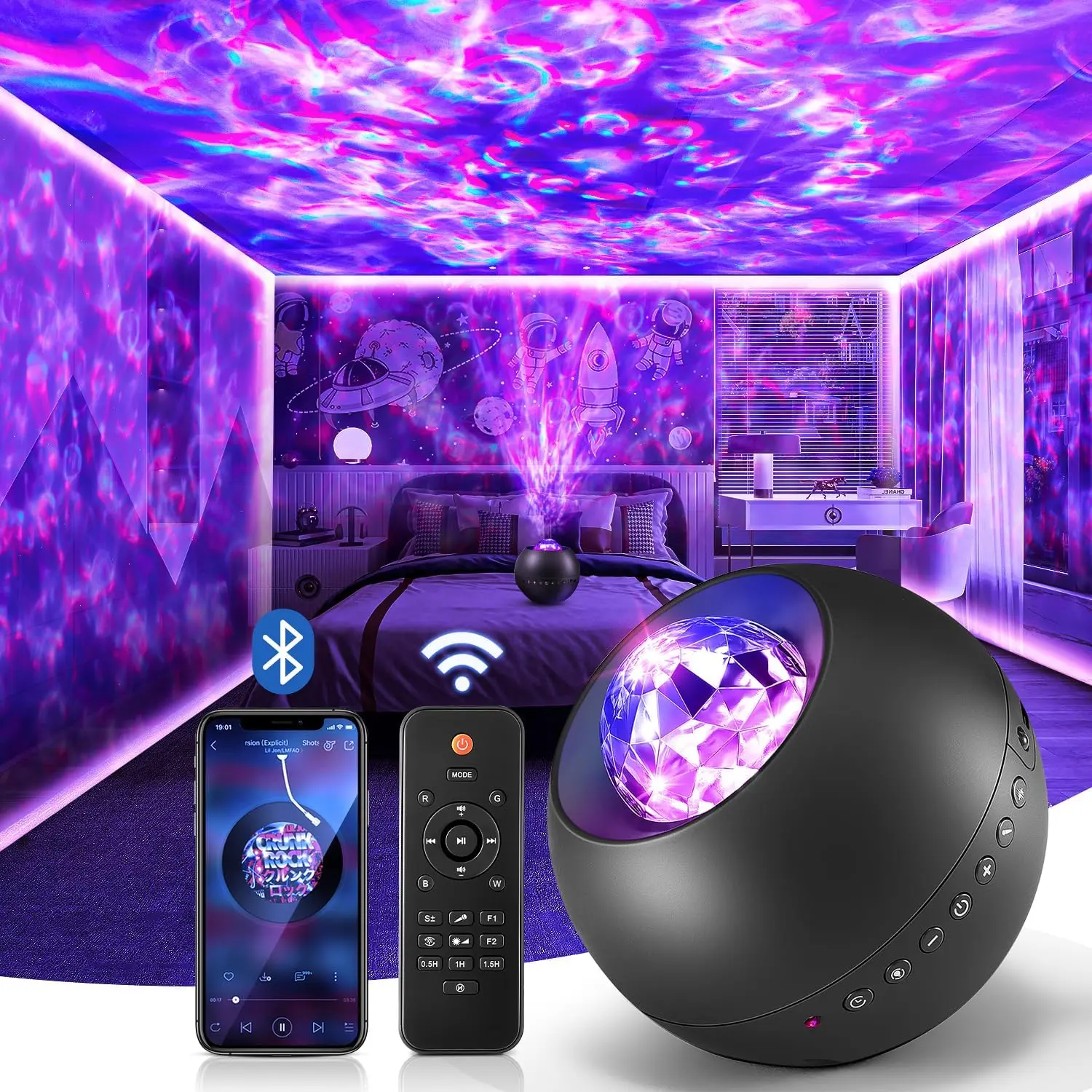Galaxy Projector, Vibrant Galaxy Light Projector, White Noise & Bluetooth Room Lights for Bedroom,Remote Timer Kids Night Light,Cute Room Decor for Teen Girl Gifts Trendy Stuff