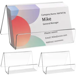 3 Pcs Acrylic Business Card Holder for Desk, Desktop Business Card Stand, Clear Name Cards Display Holder for Exhibition Accessories Home Office, Capacity: 50 Cards