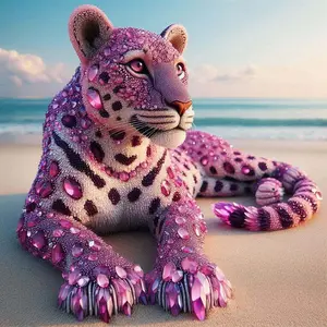 5D DIY Full Drill Round Diamond Painting Kits - Diamond Art Kit Pink Leopard Mosaic, Canvas - DIY Decorative Painting, Home Wall Decor, Suitable for Halloween, Christmas, Birthday and Anniversary Gifts