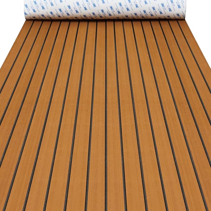 Boat Flooring EVA Foam Boat Decking Faux Teak Marine Flooring Boat Sea Deck Flooring for Yacht, Motorboat, RV, Kayak and Swimming Pool Outdoorfun Easy Customized Cutting