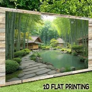 2D Flat Banners 1pc Japanese courtyard with bamboo forest Theme design for parties, events and home decor, perfect for living rooms