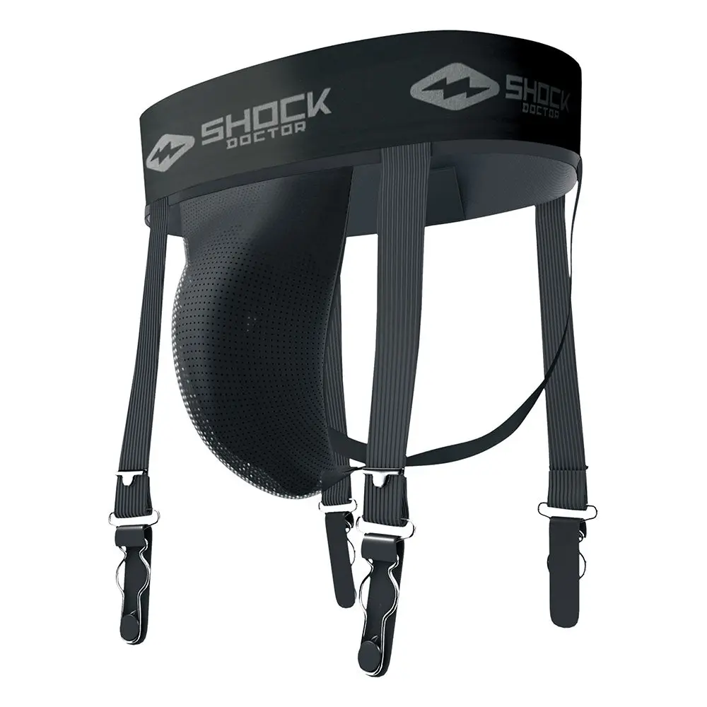 Shock Doctor Ultra Hockey Garter Supporter with Cup Pocket - Black, Enhanced Comfort & Support, Adjustable Length, Anti-Microbial Lining, Sports Pad