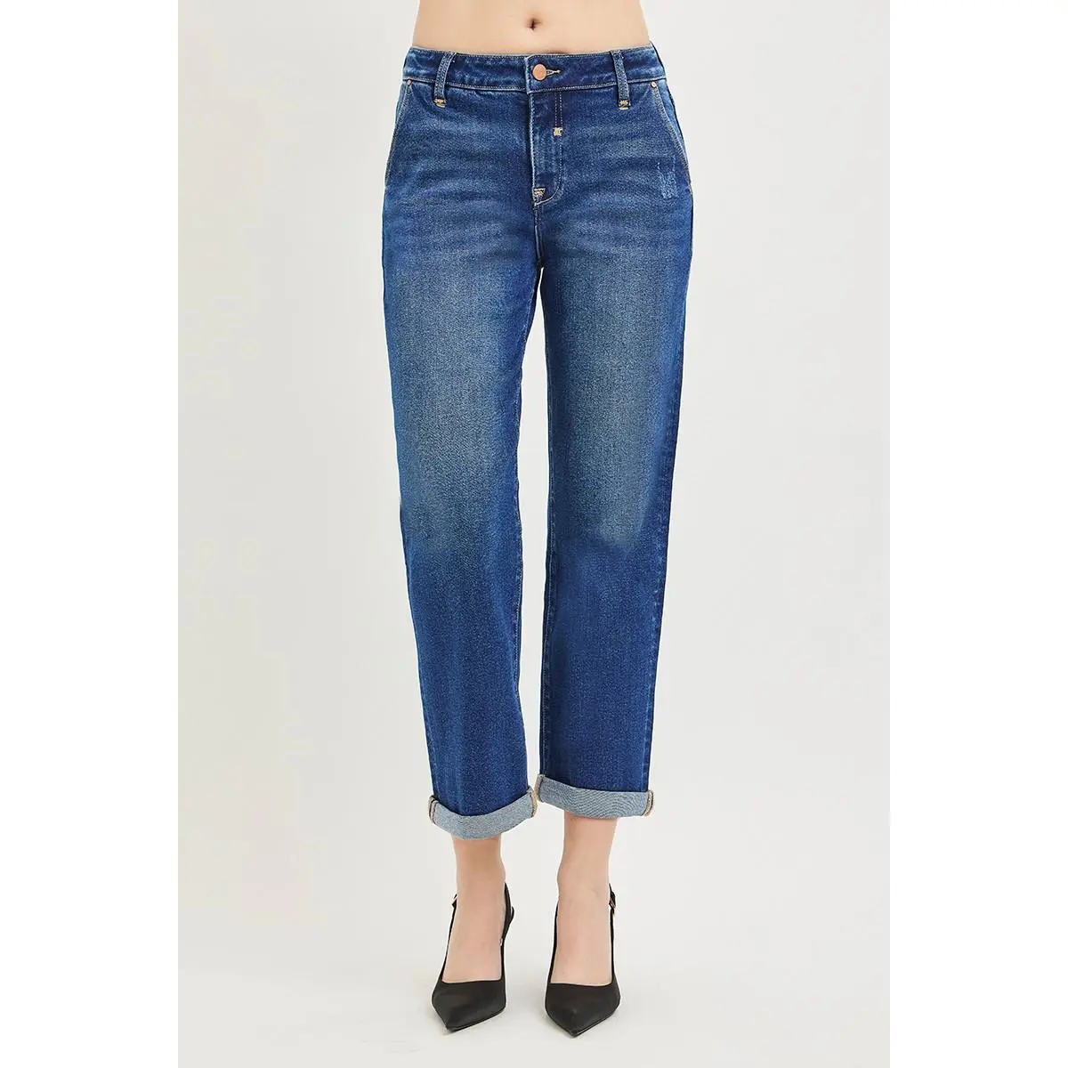 RISEN Slouchy Cropped Boyfriend Jeans with Cuffed Hem