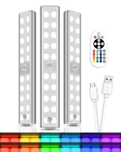 Under Cabinet Lights, Wireless Rechargeable LED RGB Under Counter Lights Bar 3 Packs 48 LED 15 Color Temps Dimmable with Remote Shelf Kitchen Closet Bedroom Lights