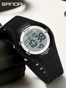 Sanda Student Digital Watch, Countdown Waterproof, Snooze Alarm, Luminous Electronic Wristwatch, Analog-Digital Display, Resin Material, Fashionable Watch