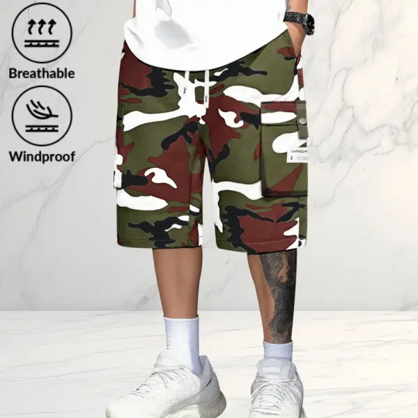 Men’s new summer camouflage cargo shorts, knee-length, plus size, loose fit; versatile color-block casual shorts for everyday wear and outings