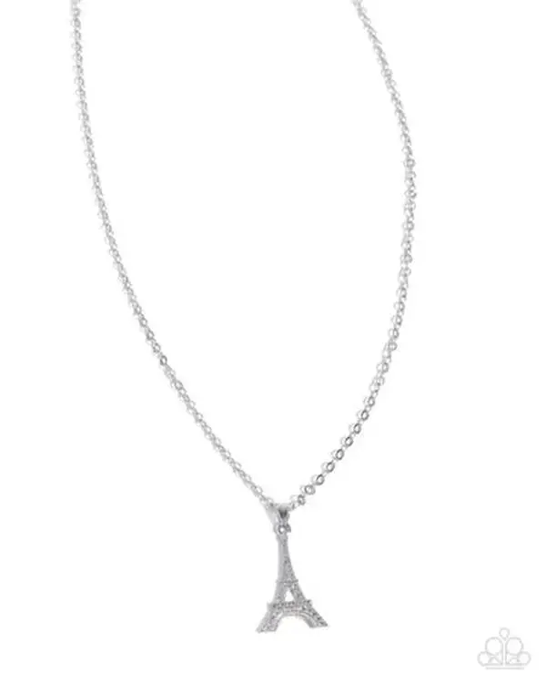French-Inspired Eiffel Tower Costume Necklace, Classic Silver Chain, Studded Detail, Adjustable Clasp Closure, for Adults, Elegant