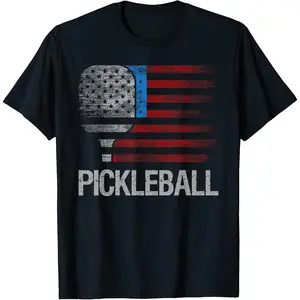 100% Cotton US Flag Pickleball Player Paddleball Lover T-Shirt