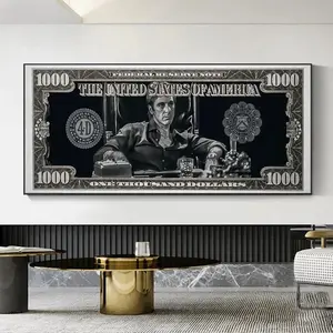 Classic Movie, Scarface Tony Montana Dollar Wall Art, HD Canvas Print Poster, Home, Living Room, Vintage Decor, Artistic Room Decor Painting, Unframed