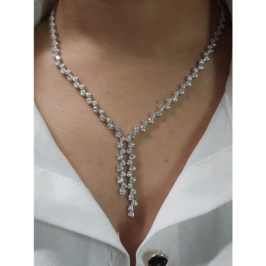 14Kt Gold 4.44 Ct 17-inch Lab Grown Diamond Half Diamond Drop Tennis Necklace