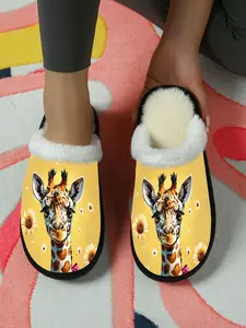 Giraffe Animal Print Party Slippers Fashion Fluzzy Flurry 2025 2026 Fall & Winter Home Indoor Outdoor Cotton Shoes, Casual Textile Rubber Sole, Fuzzy House Slippers