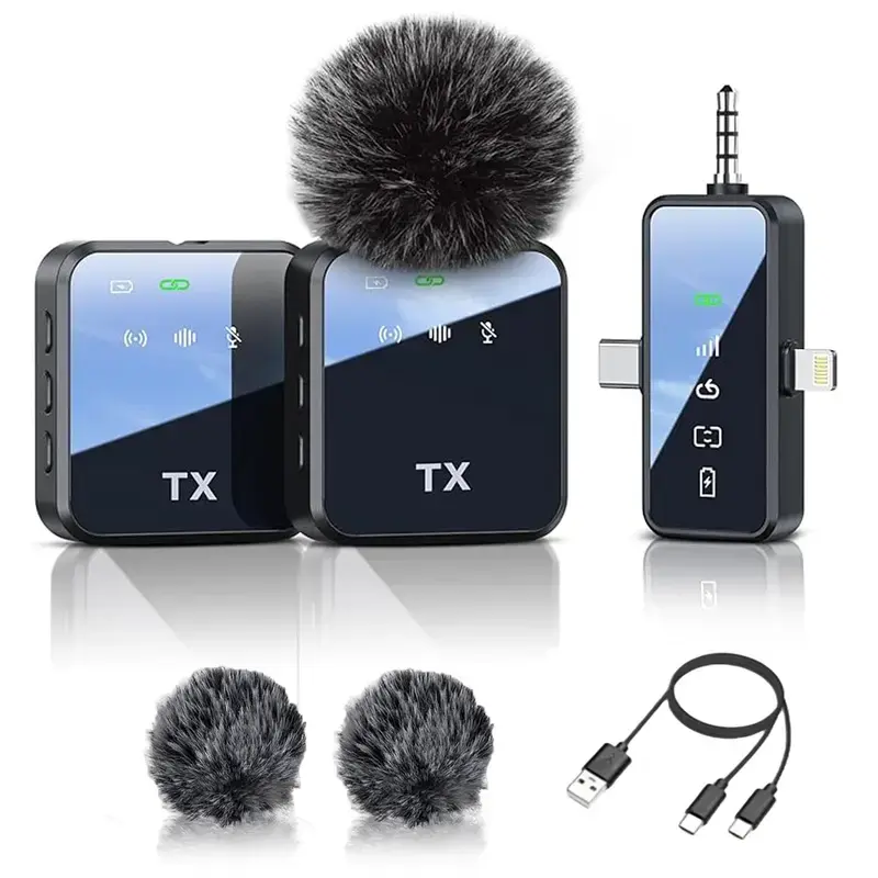 2-Pack Wireless Lavalier Microphone for iPhone, microphone for content，Android, and Cameras - Up to 328ft Range, 18-Hour Battery, Mini Mic for Recording Interviews, Vlogs, YouTube Videos, Ideal for Holiday Gifting and Winter Projects